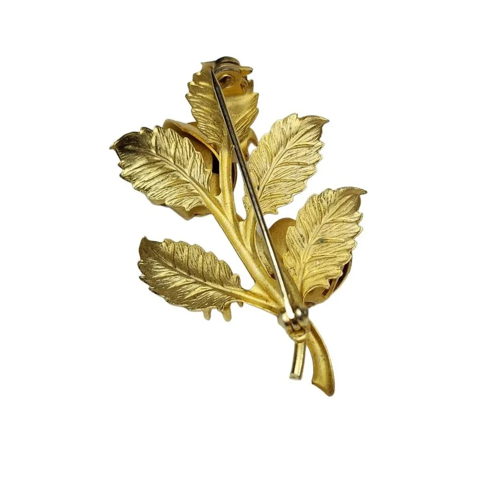Vintage Gold Tone Roses Faux‎ Pearl Brooch Pin
